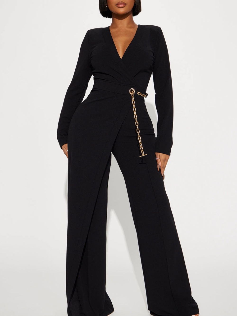 New Fashion Nova Need A Date Long Sleeve Jumpsuit - Black Size Small
